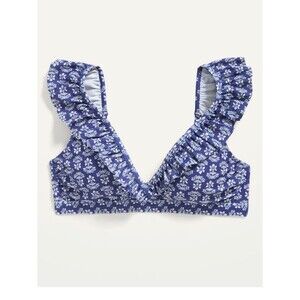 Ruffled 3XL Bikini Swim suit Top Women Seaborne Floral Blue New Old Navy